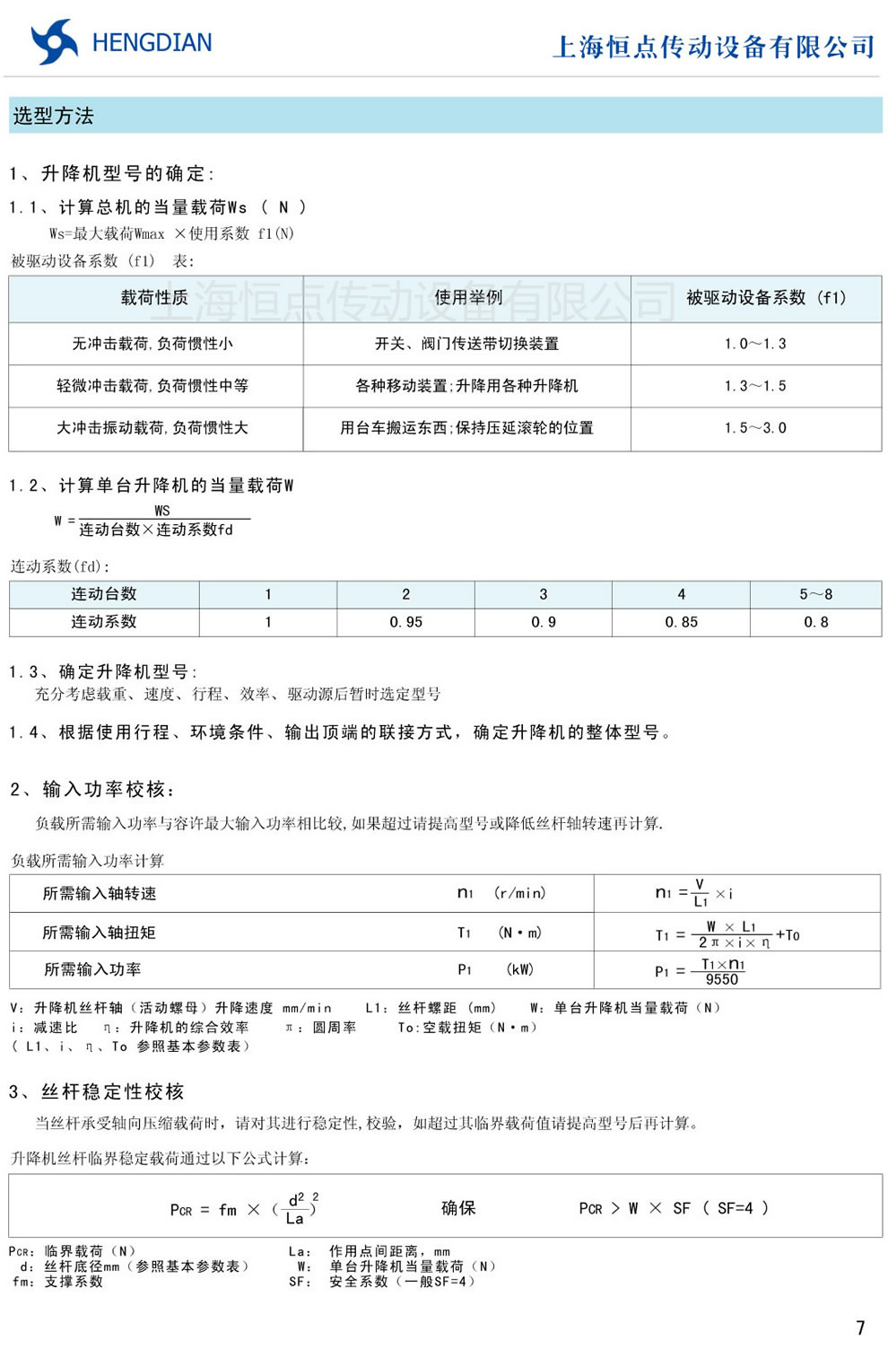 JWM螺旋升降機的選型方法