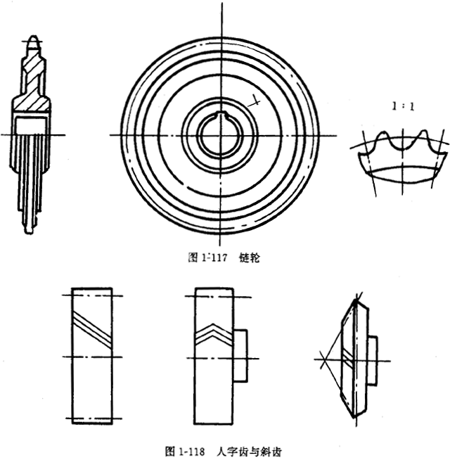 鏈輪的畫法、齒輪、蝸輪、蝸杆齧合畫法