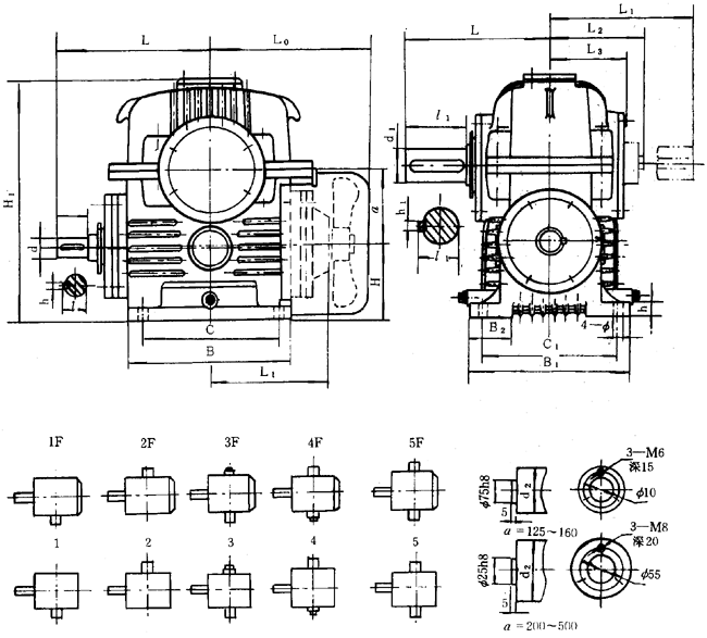 蝸輪減速器外形、安裝尺寸