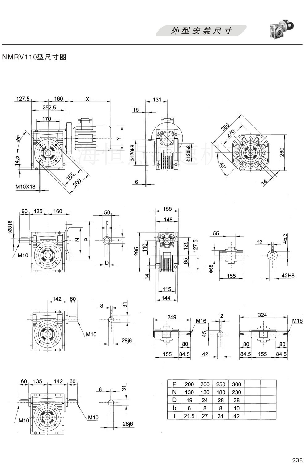 NMRV110,NRV110,RV110型蝸輪蝸杆減速機外形尺寸圖