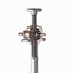 以右側蝸杆爲例，面對著蝸杆時，蝸杆順時針旋轉，絲杆下降；蝸杆逆時針旋轉，絲杆上升。