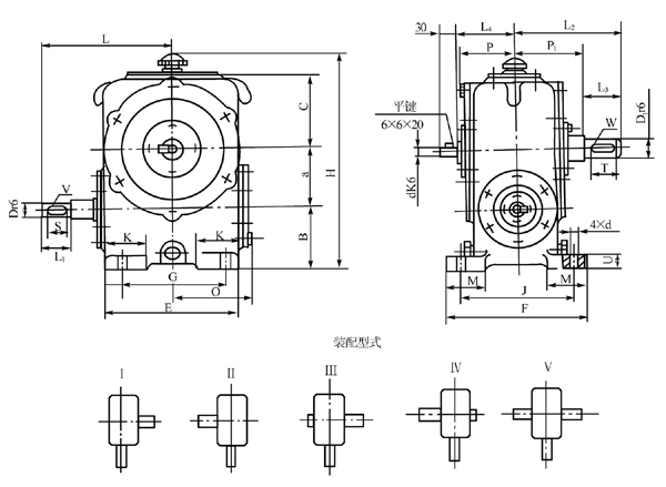 圓柱蝸杆減速器的外形、安裝尺寸及裝配形式